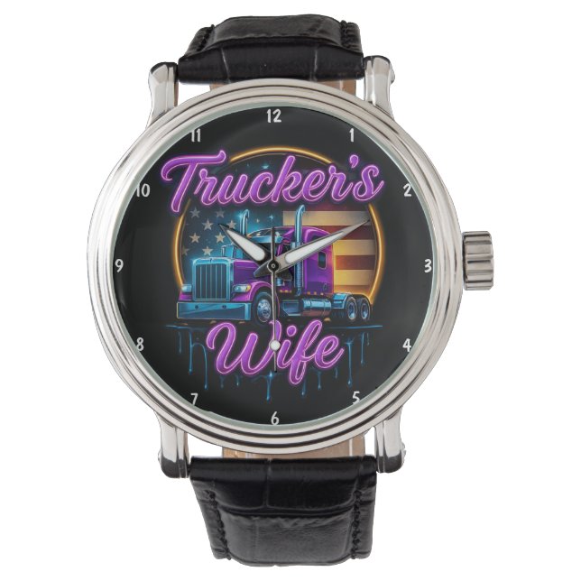 Trucker's Wife: Neon Flag, Gold Rim Watch (Front)