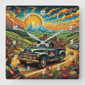 Truckin' - Sun-Kissed Road Trip Square Wall Clock