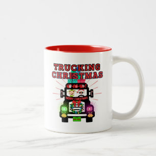 Trucking Christmas with Santa Claus at the Wheel Two-Tone Coffee Mug