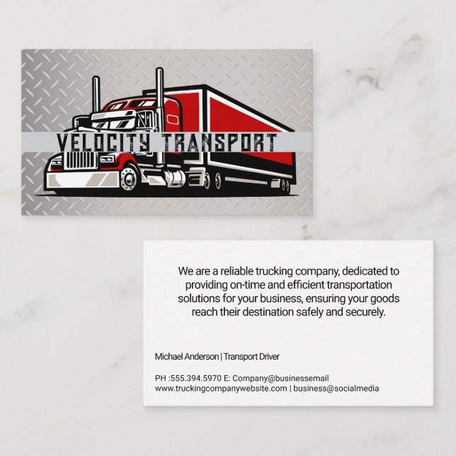 Trucking Company | Semi 18 Wheeler | Steel Business Card (Front/Back)