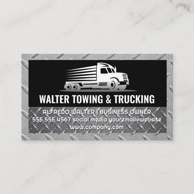 Trucking Logo | Steel Trim | Logistics  Business Card (Front)