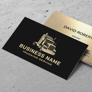 Trucking Service Modern Gold Semi Truck Black Business Card