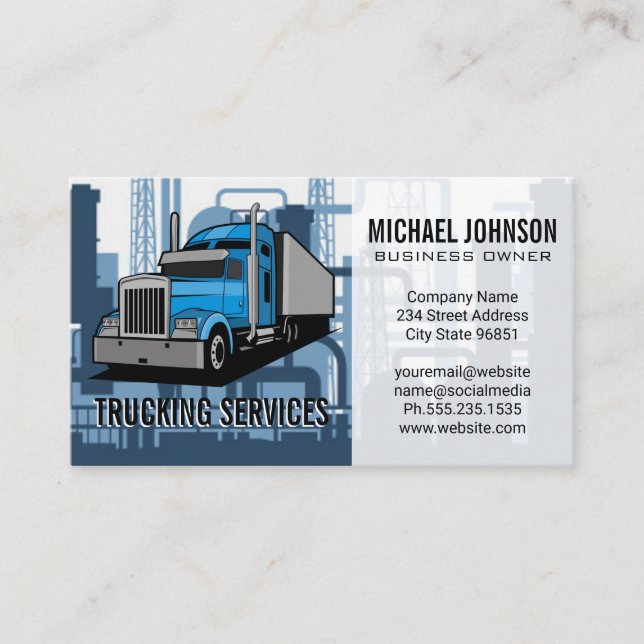 Trucking Services | Industrial Factory Background Business Card (Front)
