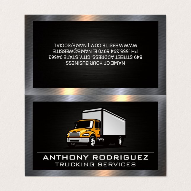 Trucking Services | Metallic Border Business Card (Outside Unfolded)