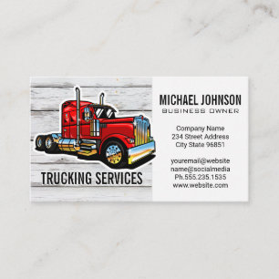 Trucking Services   Red Semi Truck   Construction Business Card