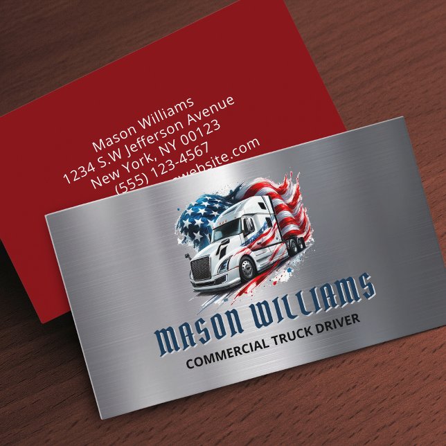 Trucking Transport Trucker Company American Flag Business Card (Creator Uploaded)