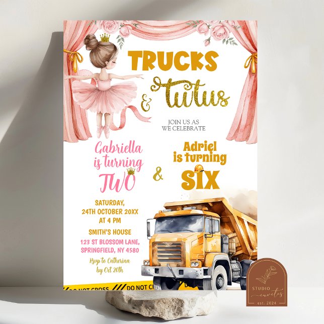 Trucks and Tutus Joint Birthday Invitation (Creator Uploaded)