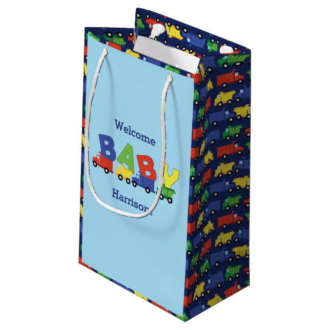 Trucks Baby Shower Small Gift Bag (Back Angled)