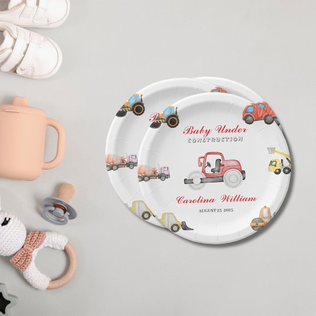 Trucks baby under construction baby shower  paper plate (Creator Uploaded)