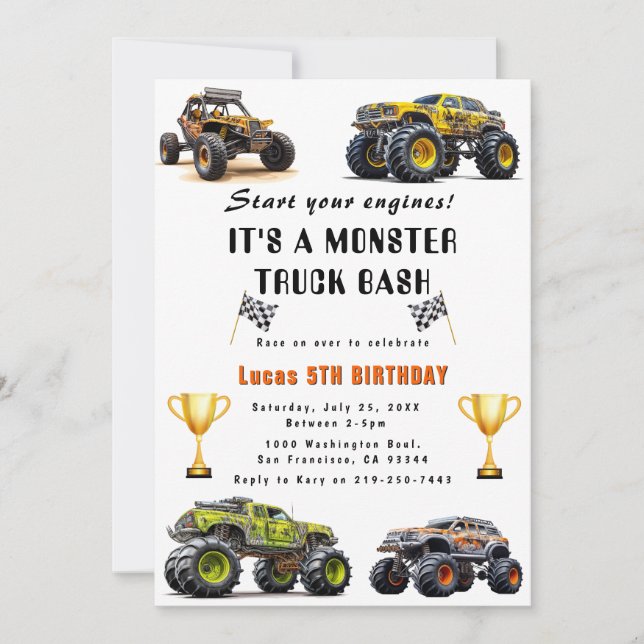 Trucks Birthday Party Invitation (Front)