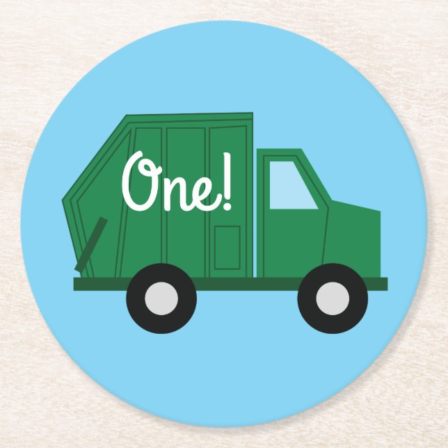 Trucks Birthday Party Round Paper Coaster (Front)