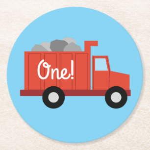 Trucks Birthday Party Round Paper Coaster
