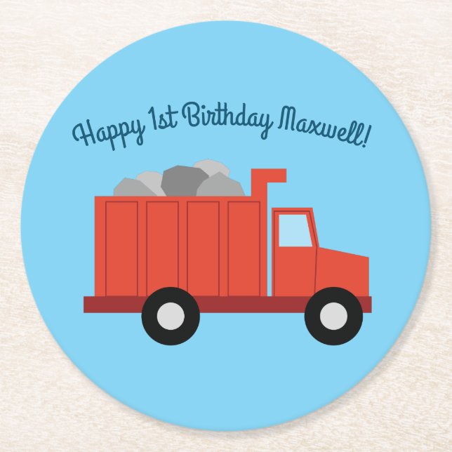 Trucks Birthday Party Round Paper Coaster (Front)