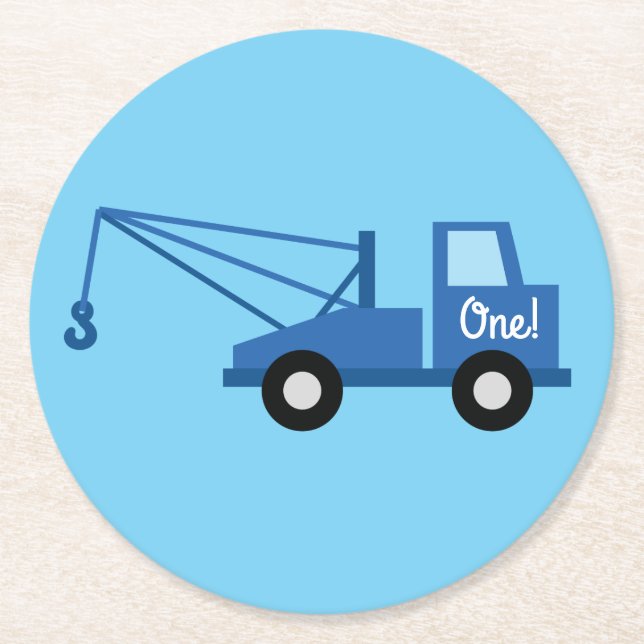 Trucks Birthday Party Round Paper Coaster (Front)