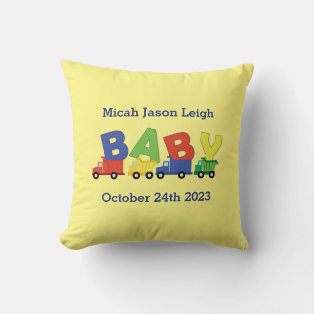 Trucks Boy Baby Shower Construction Cute Cushion (Front)