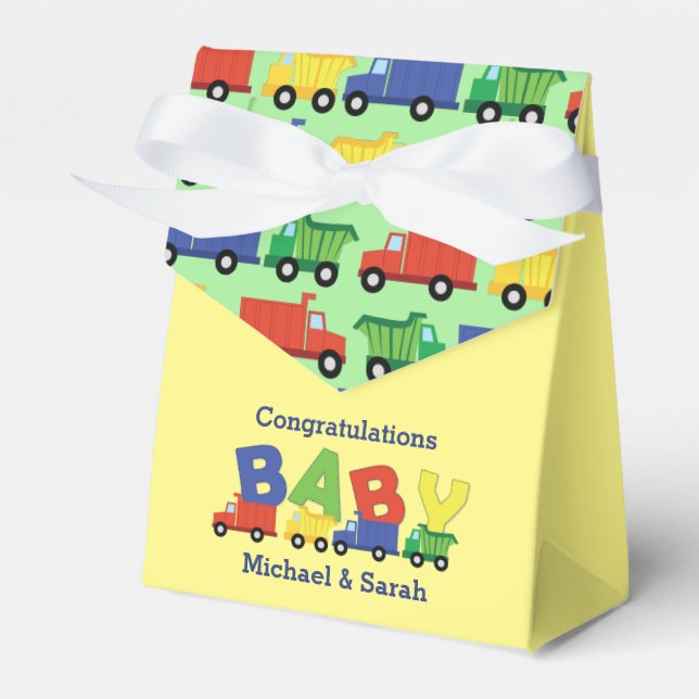 Trucks Boy Baby Shower Construction Cute Favour Box (Front Side)