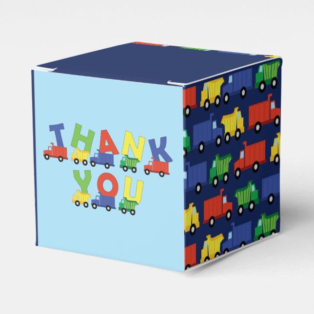 Trucks Boy Baby Shower Construction Cute Favour Box (Front Side)