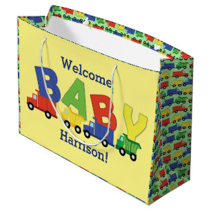 Trucks Boy Baby Shower Construction Cute Large Gift Bag