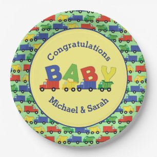 Trucks Boy Baby Shower Construction Cute Paper Plate