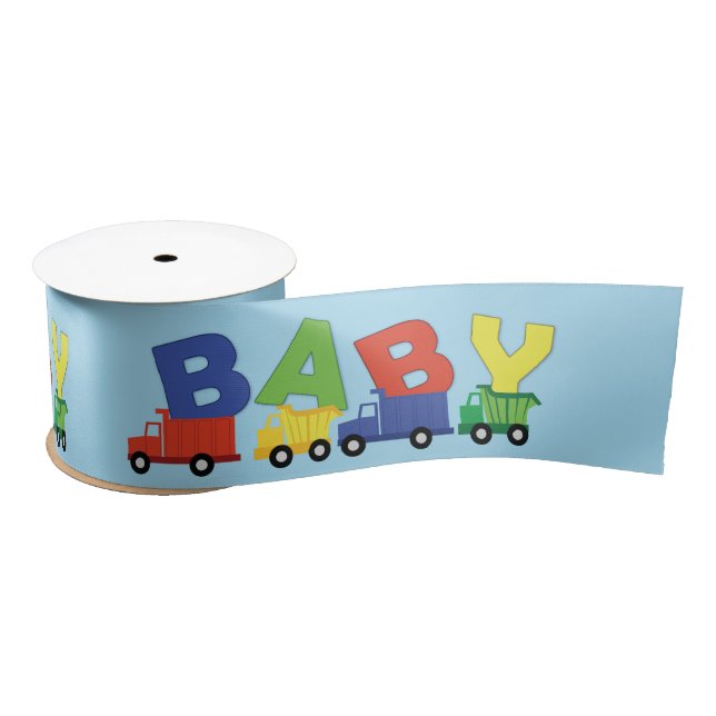 Trucks Boy Baby Shower Construction Cute Satin Ribbon (Spool)