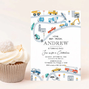 Trucks & Cars Birthday Invitation