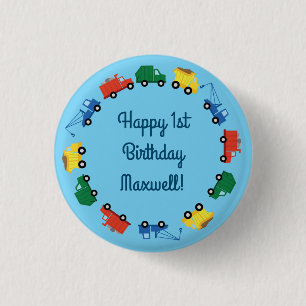 Trucks Cars Cute 1st Birthday Party Theme 3 Cm Round Badge