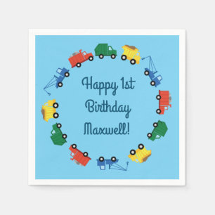 Trucks Cars Cute 1st Birthday Party Theme Napkin