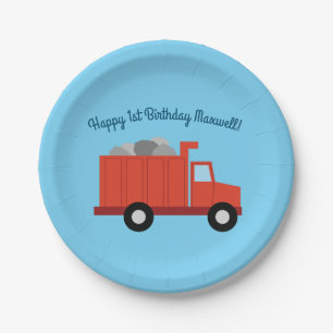 Trucks Cars Cute 1st Birthday Party Theme Paper Plate