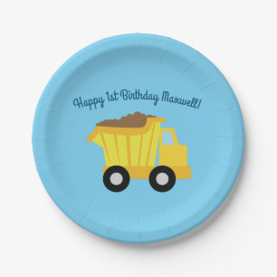 Trucks Cars Cute 1st Birthday Party Theme Paper Plate