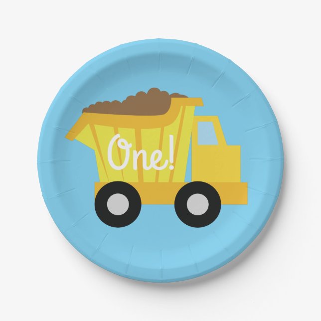 Trucks Cars Cute 1st Birthday Party Theme Paper Plate (Front)