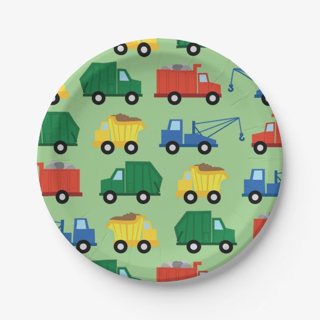 Trucks Cars Cute 1st Birthday Party Theme Paper Plate (Front)