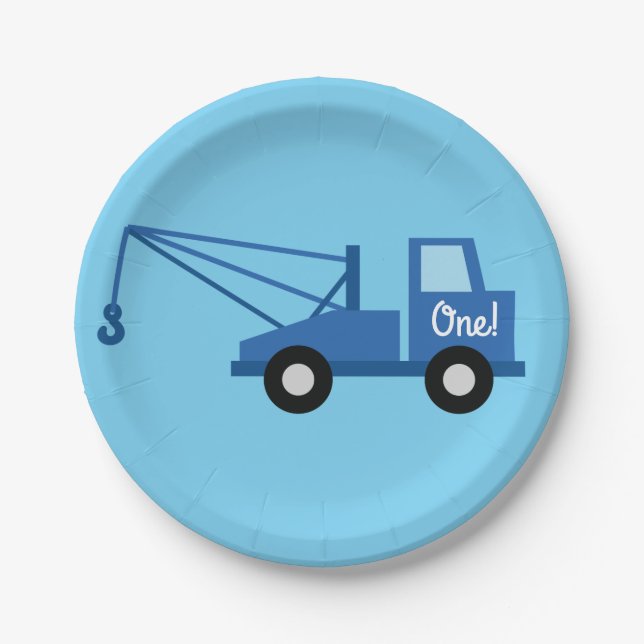 Trucks Cars Cute 1st Birthday Party Theme Paper Plate (Front)
