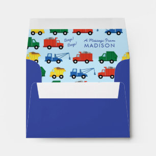 Trucks Construction Vehicles Boy's Cute Kid's Envelope