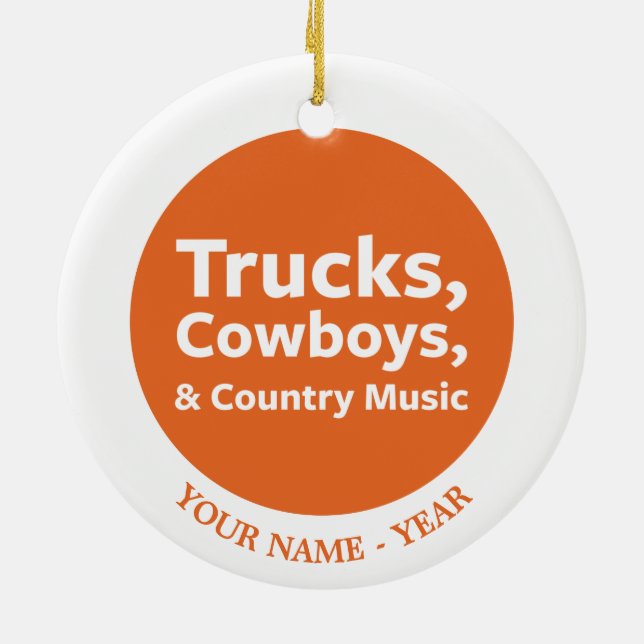 Trucks, Cowboys and Country Music Ceramic Tree Decoration (Back)