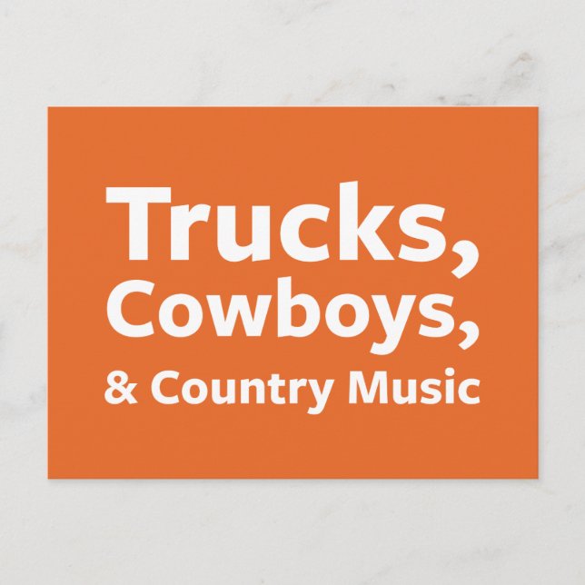 Trucks, Cowboys and Country Music Postcard (Front)