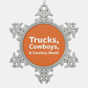 Trucks, Cowboys and Country Music Snowflake Pewter Christmas Ornament