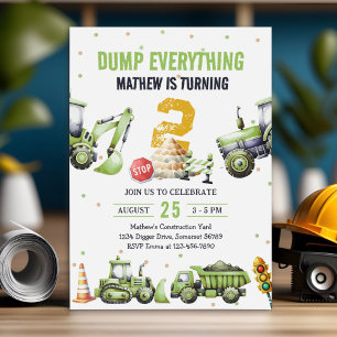 Trucks & Diggers Construction 2nd Birthday Party Invitation