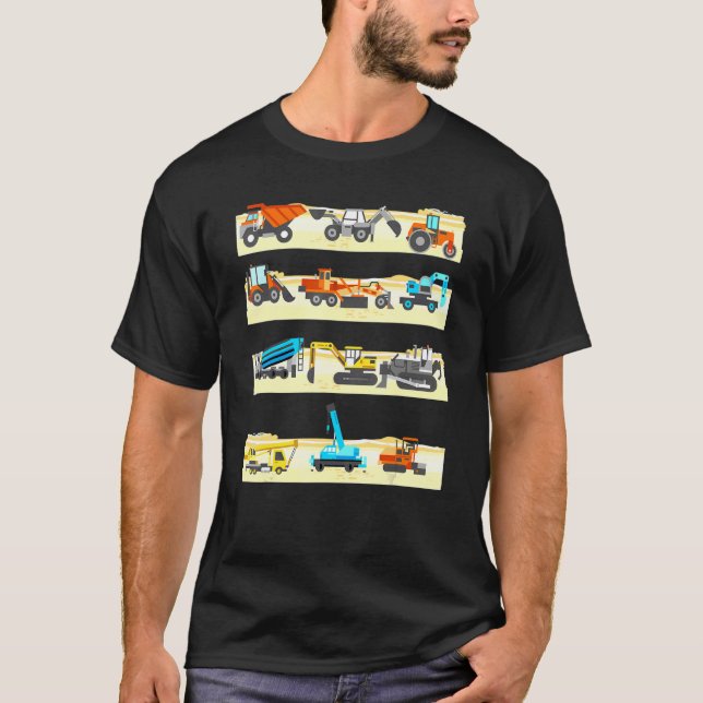 Trucks Excavator Cement Truck Bulldozer Constructi T-Shirt (Front)