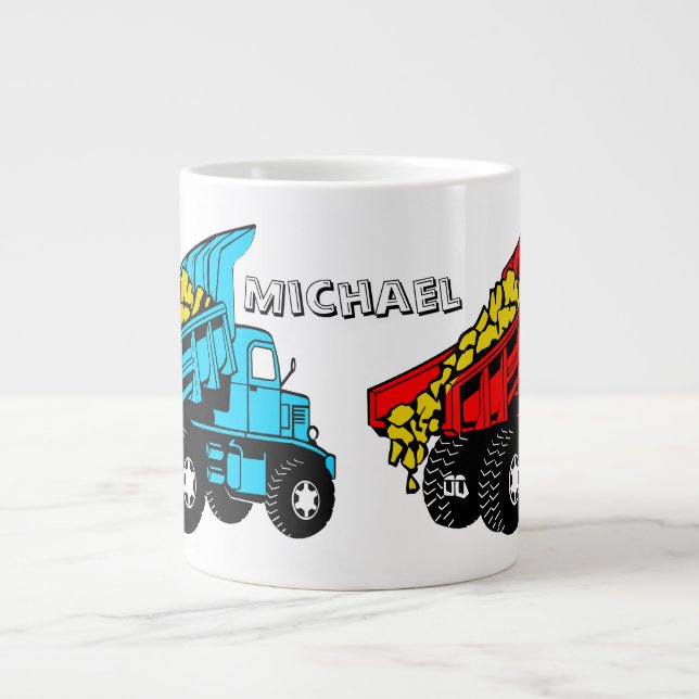 Trucks for kids | Personalised name Large Coffee Mug (Front)