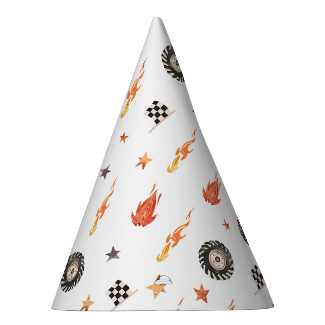 Trucks Racing Checkers Modern Watercolor White Party Hat (Right)