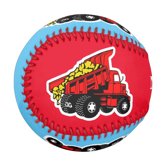 Trucks red | Personalise boys name Baseball (Back Right)