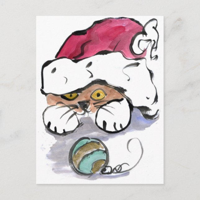 Trudy is Hiding in the Santa Hat Holiday Postcard (Front)