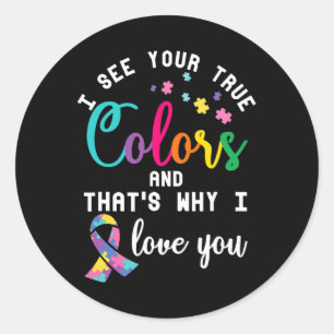 True Autism Colours Autistic Awareness Ribbon Spec Classic Round Sticker