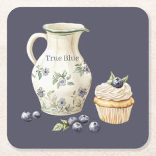 True Blue Blueberries Fruit Nourishment Square Paper Coaster