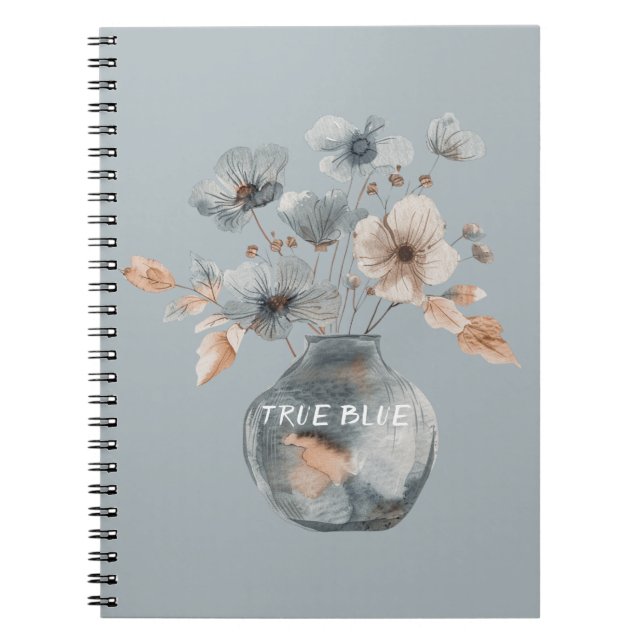 True Blue Cream Floral Vase Notebook (Front)