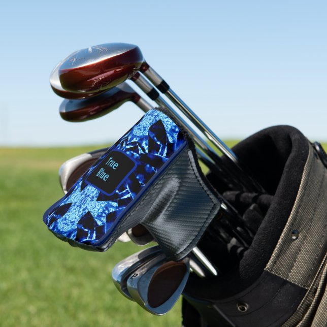 True Blue Edgy Abstract Personalised with Name Gol Golf Head Cover (In Situ)
