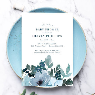 True Blue Flowers Baby Shower Invitation