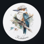 True Blue Kookaburra, custom Large Clock<br><div class="desc">Bring a touch of Aussie style to your home with the True Blue Kookaburra wall clock. Featuring a bold watercolor kookaburra design, this clock is perfect for adding colour and personality to kitchens, living rooms, or offices. Stylish and practical, it’s a beautiful timepiece for bird lovers. Personalise it with text...</div>