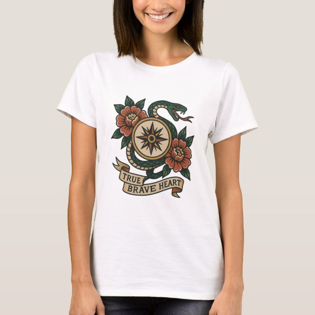 True Brave Heart Compass Rose Panel T-Shirt (Front)