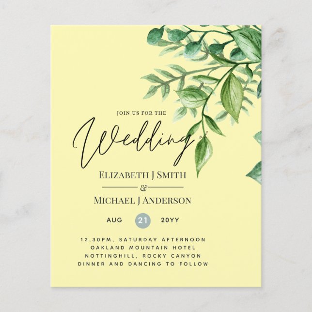 True Colour GREENERY Budget Wedding Invitations (Front)